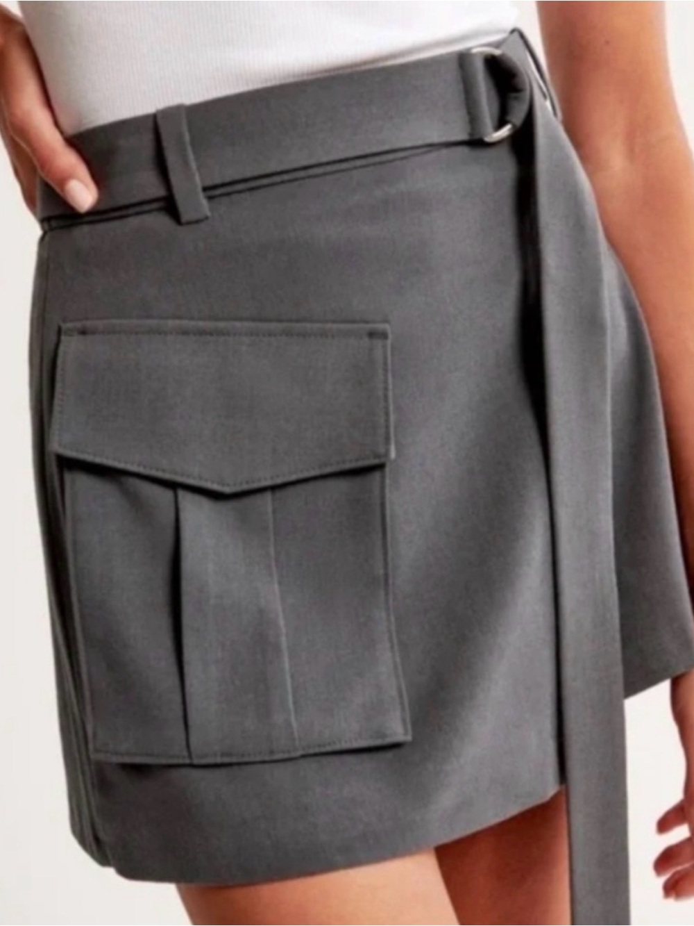 Gray Mini Skirt with Cargo Pocket